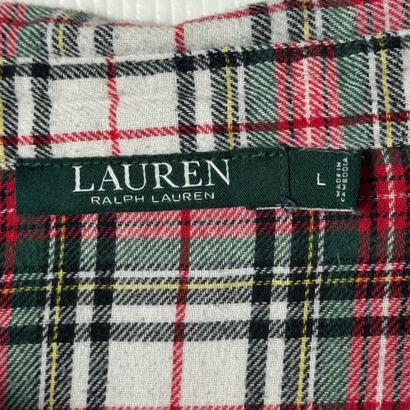 Lauren Ralph Lauren Nightshirt Womens L Red Green Plaid Flannel Crest 8131538 - Picture 3 of 7